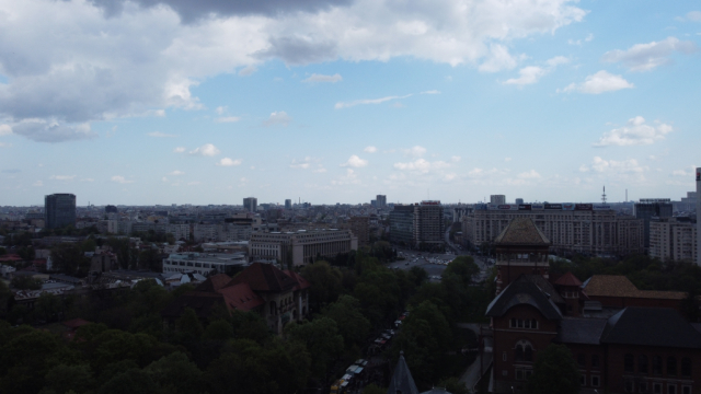 Bird's eye view of the parliament building and Victoriei, Bucharest